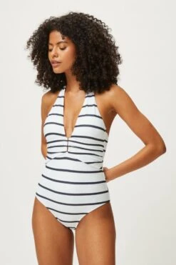 Nautical Stripe U Bar Halterneck One-Piece Swimsuit