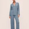 Eberjey Gisele Long PJ Set In Faded Denim/Ivory