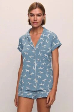 Eberjey Gisele Shortie PJ Set In Dalmatian Faded Denim/Ivory