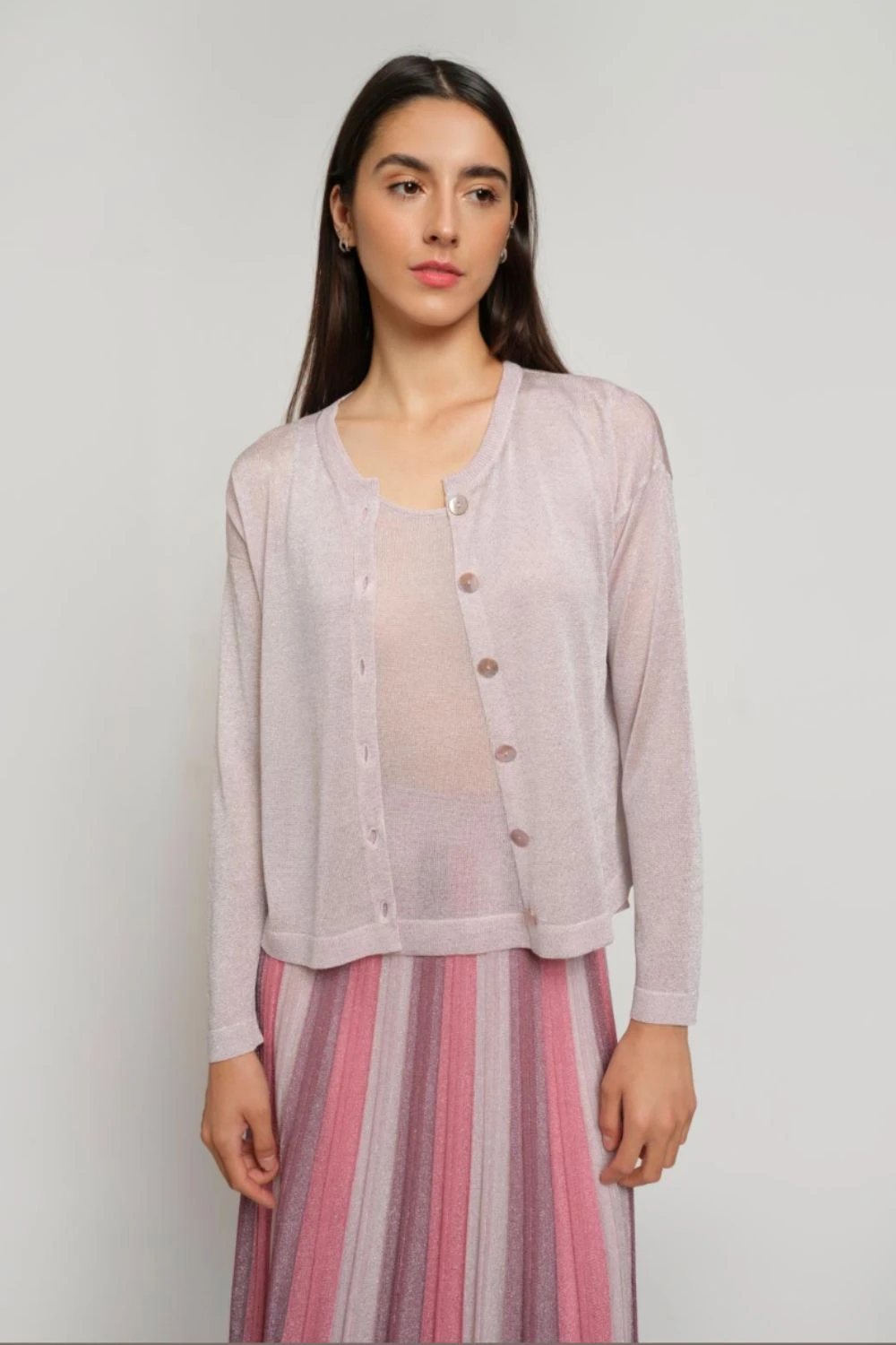 Gala Short Cardigan In Powdery Pink 1 Gala Short Cardigan In Powdery Pink