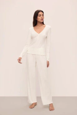 Eberjey Pointelle V-Neck And Pant Set In Ivory