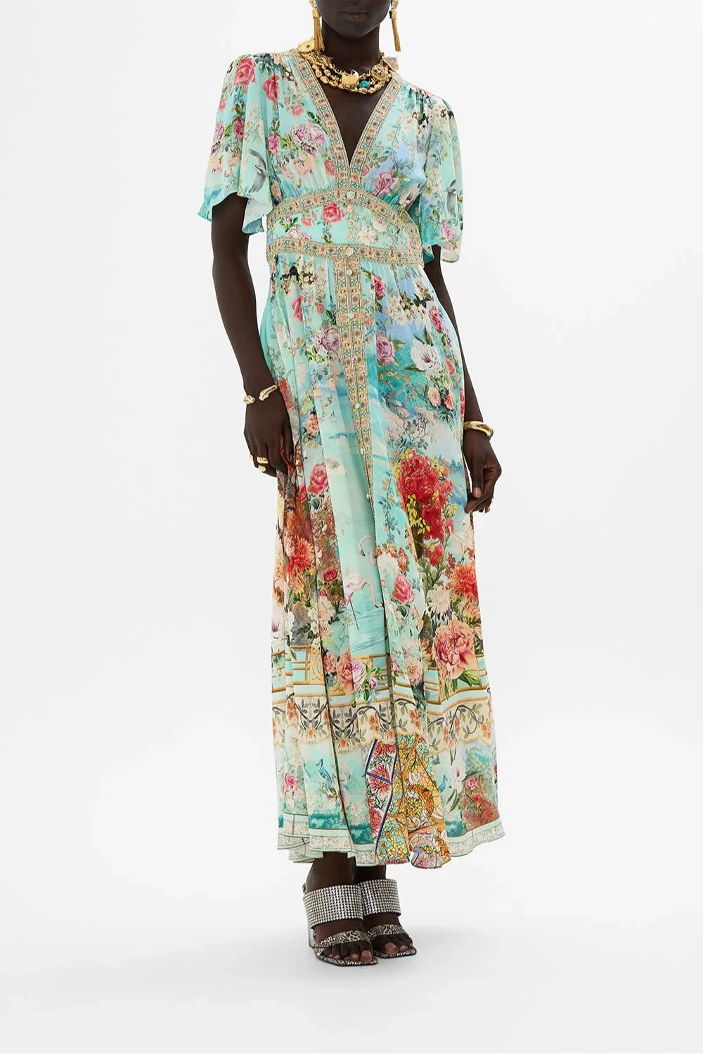 Camilla Shaped Waistband Dress With Flutter Sleeves In Jewellery Museum 1 Camilla Shaped Waistband Dress With Flutter Sleeves In Jewellery Museum