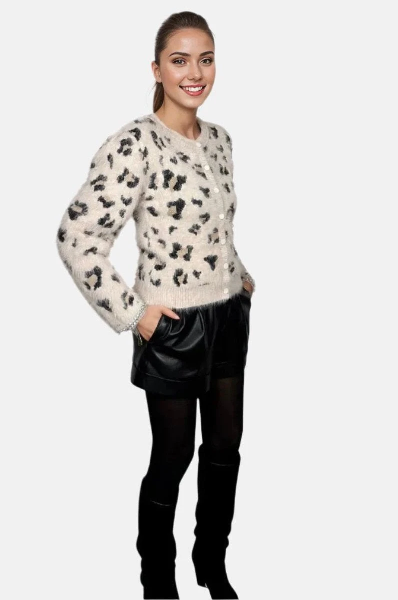 Knit Cardigan With Diamond Appliqué In Unica 1 Knit Cardigan With Diamond Appliqué In Unica