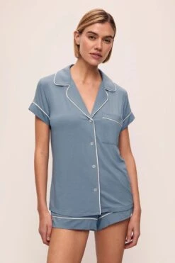 Eberjey Gisele Shortie PJ Set Faded Denim/Ivory