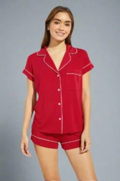 Eberjey Gisele Shortie PJ Set Haute Red/Ivory