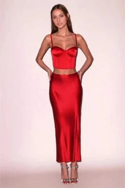 Fleur Du Mal Rose Valentine Midi Skirt In Rouge