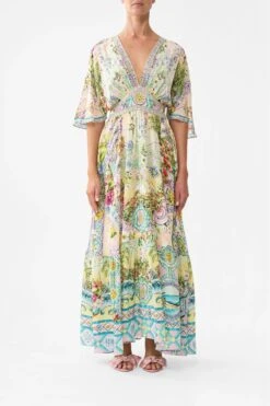 Camilla Waisted Dress With Hem Ruffle In Just Coasting