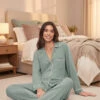 Eberjey Gisele Long PJ Set In Eucalyptus/Ivory