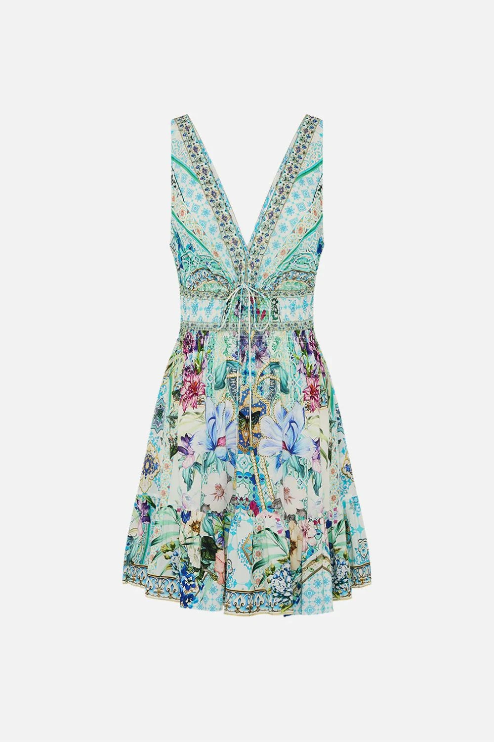 Camilla Shirred Waist Detail Mini Dress In Sunrise Sintra 3 Camilla Shirred Waist Detail Mini Dress In Sunrise Sintra - Image 3