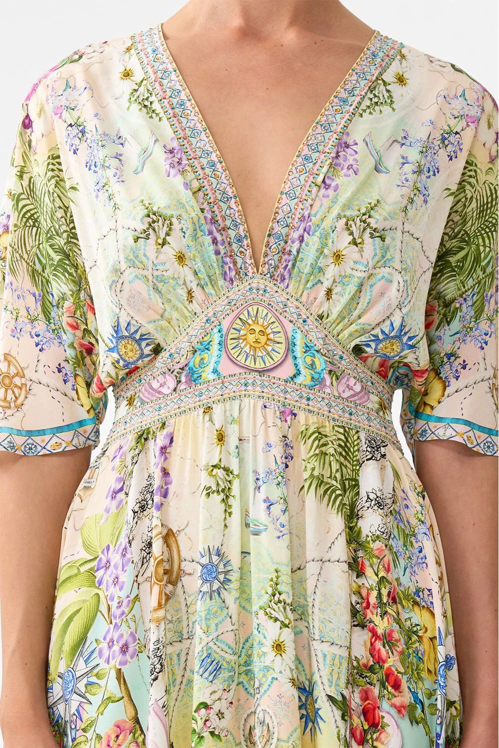 Camilla Waisted Dress With Hem Ruffle In Just Coasting 3 Camilla Waisted Dress With Hem Ruffle In Just Coasting - Image 3