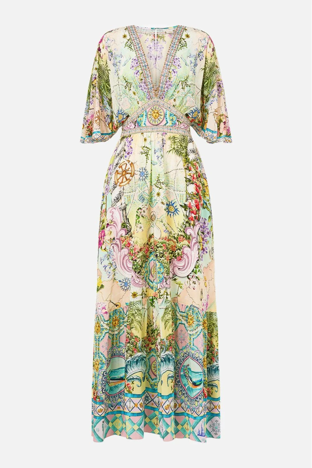 Camilla Waisted Dress With Hem Ruffle In Just Coasting 4 Camilla Waisted Dress With Hem Ruffle In Just Coasting - Image 4