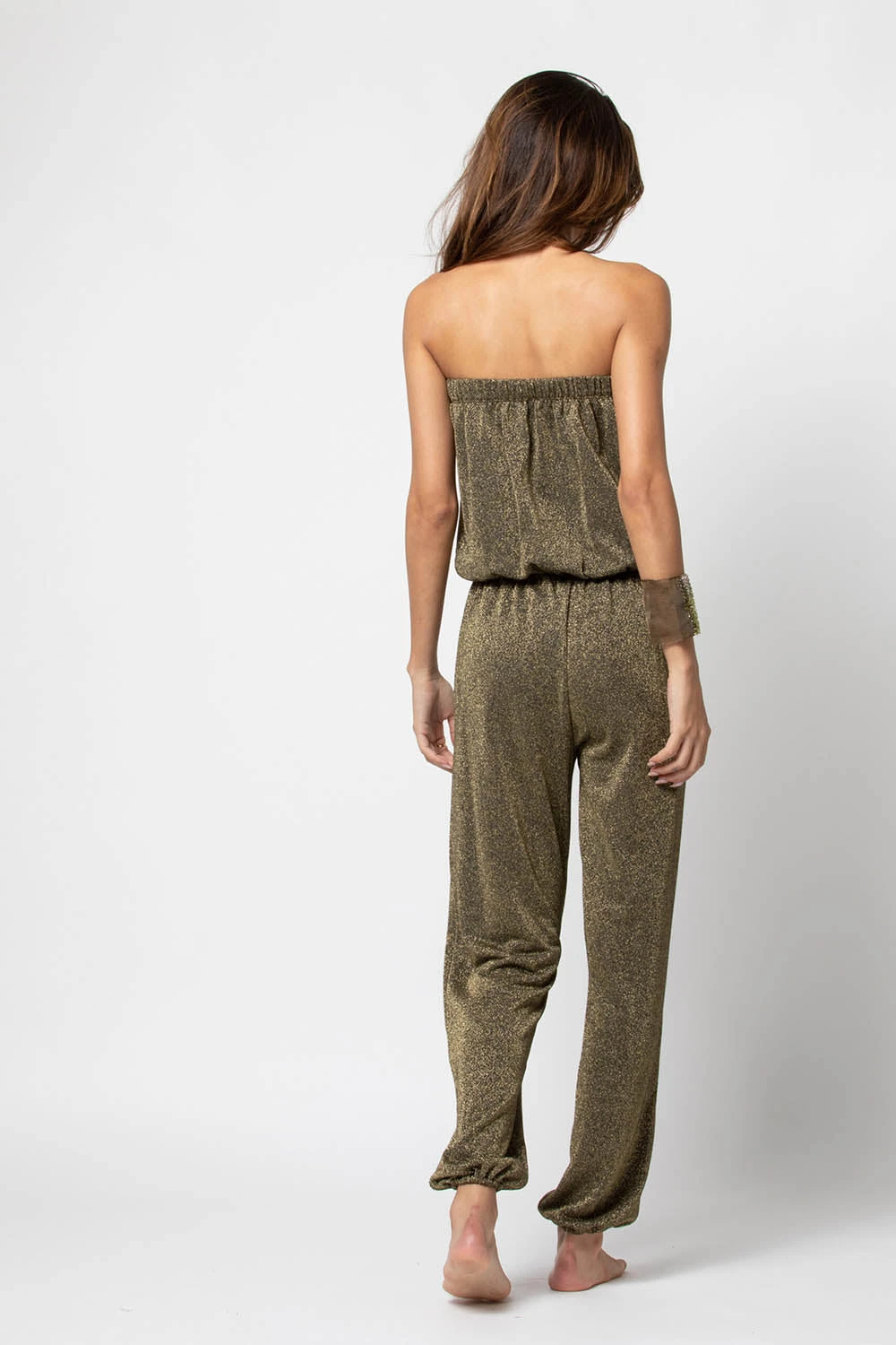 Glitter Tube-Top & Trousers Jumpsuit In Gold/Khaki 2 Glitter Tube-Top & Trousers Jumpsuit In Gold/Khaki - Image 2