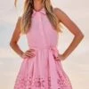 Lace Collared Dress In Pink