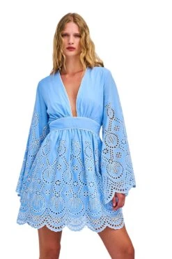Lace Long Sleeve Mini Dress Blue -Fashion Lingerie Shop LaceCollaredDressinblueNoBG