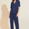 Eberjey Gisele Cropped PJ Set In Navy/Ivory