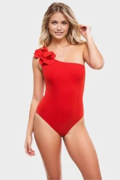 Tess One Shoulder One Piece In Cherry