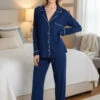Eberjey Gisele Long PJ Set In Navy/Ivory